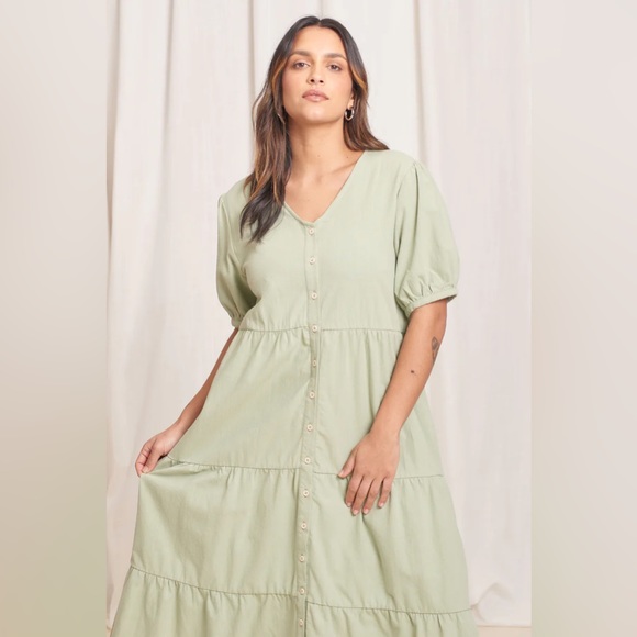 TRADLANDS KINDRED MIDI DRESS DESERT SAGE 100% CRINKLE COTTON XS/S - Picture 3 of 14